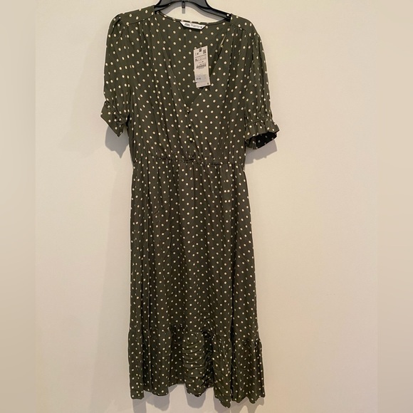 NWT Zara Green Polka Dot Print Dress size XL - Picture 8 of 12